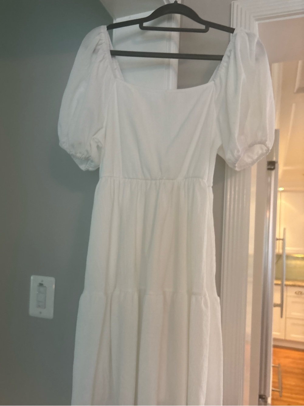 White Puff Sleeve Square Neck Midi Dress